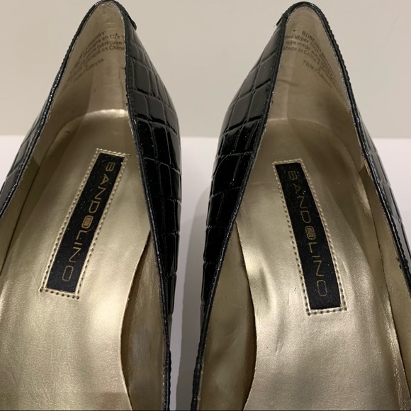 Bandolino Croc Embossed Leather Pointy Toe Heels, Size 7.5M Black Patent NWOT - Picture 7 of 11